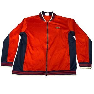 Lacoste Track Jacket Men's Sz 7 Red Navy Pockets Banded Sleeve & Collar Full Zip